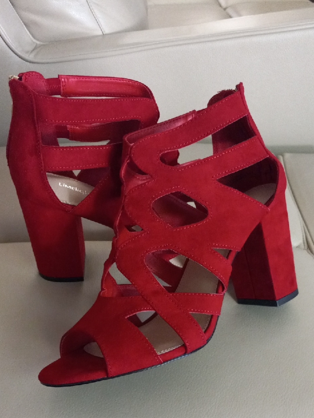 Limelight Red Suede Cutout Block Heel Sandals Size 11